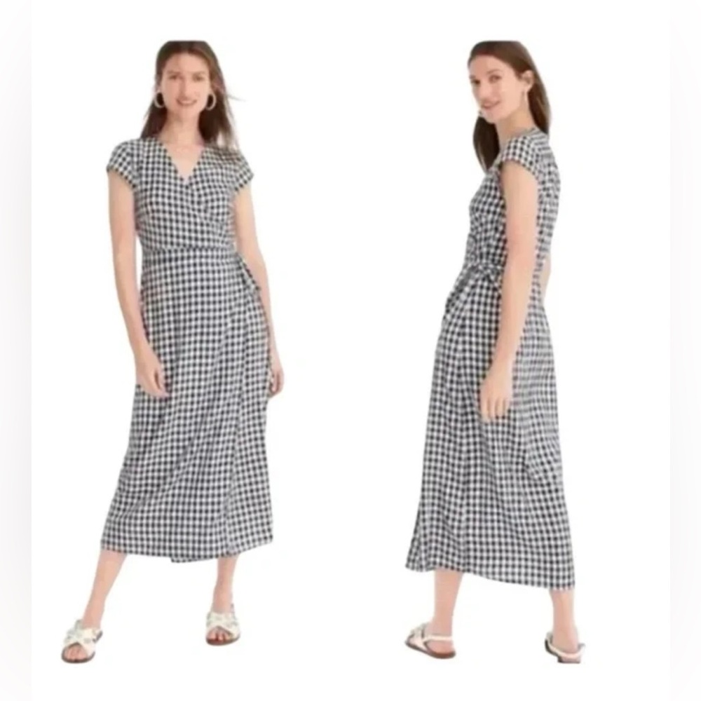 JCrew Black and White Wrap around Gingham Dress Midi - XXS - New without tags
